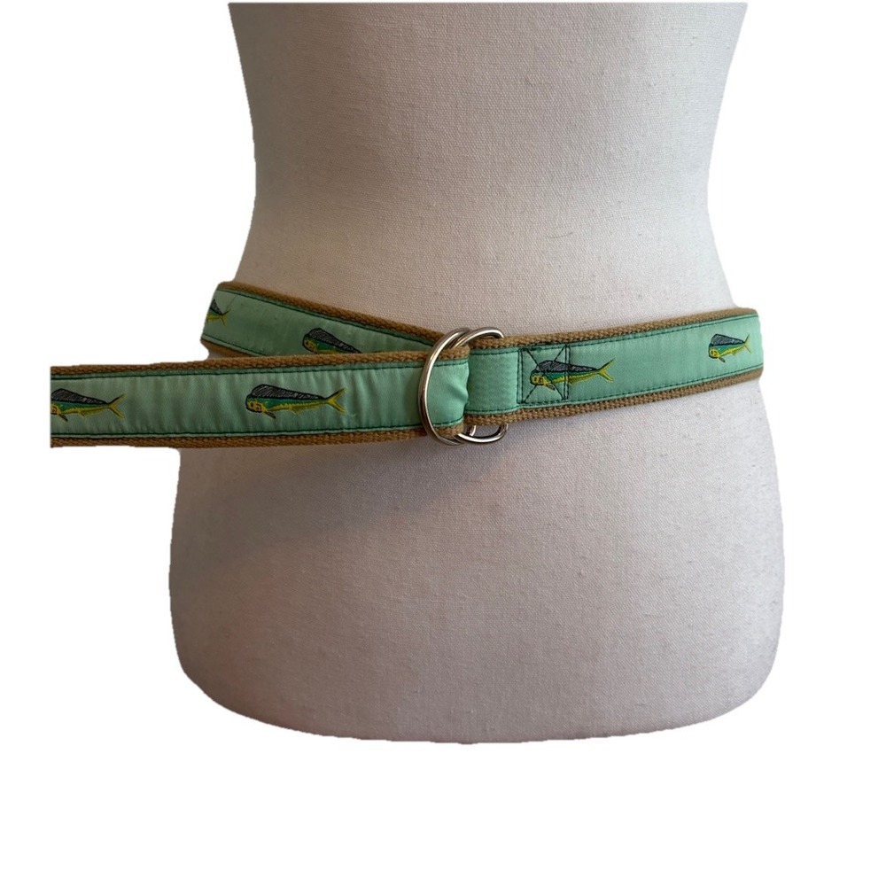 MOONSHINE  Canvas Woven Ribbon Sailfish Sail Fish Green Belt Size M. See Measure